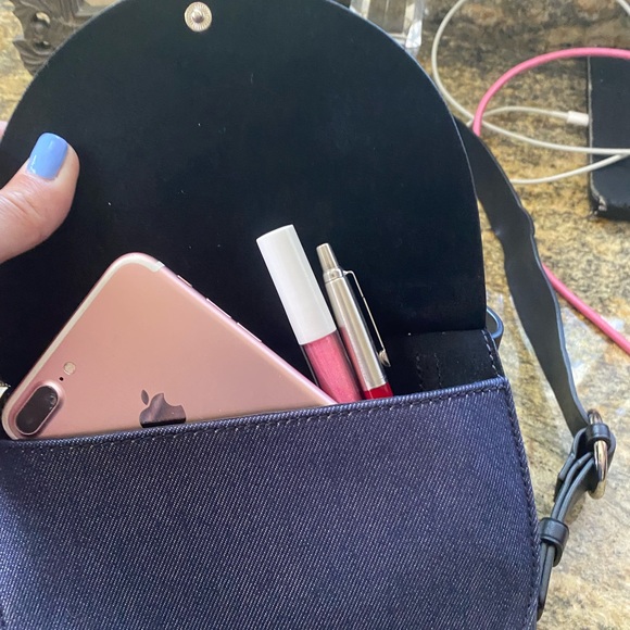 Theory black leather and denim hip pouch with silver hardware & adjustable strap - Picture 13 of 16